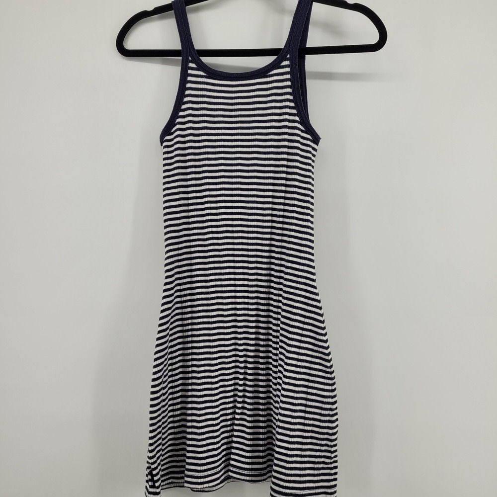 Guess Jeans Womens Small Navy Blue White Striped Ribbed Knit Y2K Tank Mini Dress - Picture 2 of 10